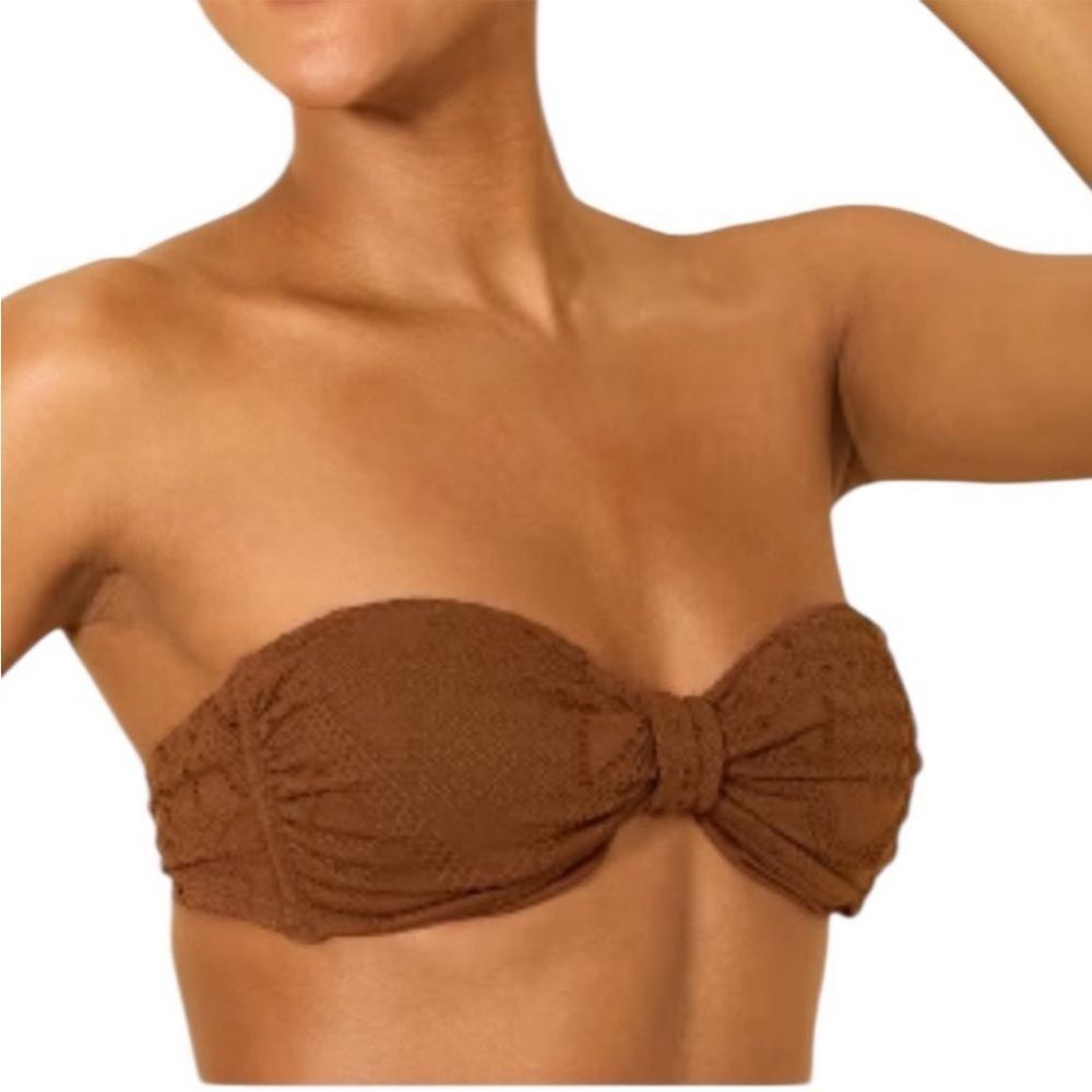 Shade And Shore Brown Crochet Strapless Bikini Top, Size L, NWT‎